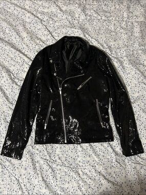 ZARA MAN Black Sequined Sparkling Motorcycle-Style Jacket